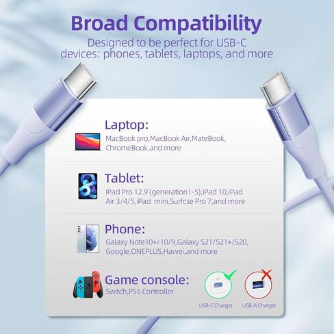 SGIN USB C to USB C Cable (3Pack,6FT), USB C Charger Cable, 60W (3A) Type C PD Fast Charging USB Cable for PC/Phone/Laptop/Tablet/Pad and More in Kuwait