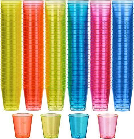 MATANA 300 Neon Plastic Shot Glasses (1oz), Party Shot Cups for Wine Tasting, Condiments, Sauce, Jello Shots & More - Sturdy & Reusable in Kuwait
