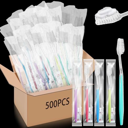 Maxcheck 500 Sets Disposable Toothbrushes Bulk with Toothpaste Individually Wrapped Homeless Supplies Travel Toothbrush for Hotel Camping School in Saudi Arabia
