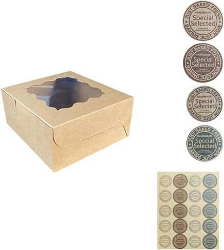100Pcs (4x4x2.5 in) Mini Cake Boxes+5 stickers with Display Window for Gift Giving, Bakesale, Cupcakes, Dessert, Cookies, Pie, Macaroons, Donuts, Pastry, Kraft Paper Material (100Pcs Pink) in Saudi Arabia