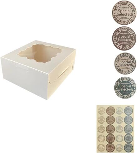 100Pcs (4x4x2.5 in) Mini Cake Boxes+5 stickers with Display Window for Gift Giving, Bakesale, Cupcakes, Dessert, Cookies, Pie, Macaroons, Donuts, Pastry, Kraft Paper Material (100Pcs Pink) in Saudi Arabia