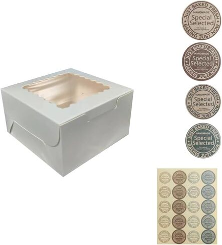 100Pcs (4x4x2.5 in) Mini Cake Boxes+5 stickers with Display Window for Gift Giving, Bakesale, Cupcakes, Dessert, Cookies, Pie, Macaroons, Donuts, Pastry, Kraft Paper Material (100Pcs Pink) in Saudi Arabia
