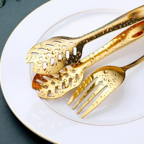 Gold Serving Utensils, OGORI 10-Piece Polished Stainless Steel Gold Serving Utensils Set Include Serving Spoons, Slotted Serving Spoon, Serving Tongs, Serving Fork, Salad Fork, Soup Ladle, Pie Server in Saudi Arabia