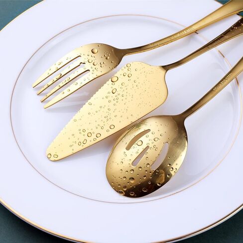 Gold Serving Utensils, OGORI 10-Piece Polished Stainless Steel Gold Serving Utensils Set Include Serving Spoons, Slotted Serving Spoon, Serving Tongs, Serving Fork, Salad Fork, Soup Ladle, Pie Server in Saudi Arabia