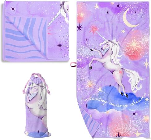 PRIS+SAND Mermaid Quick Dry Beach Towel & Pouch for Kids | Sandproof, Compact Microfiber Towels | Pink - 30" x 60" | Gift for Boys, Girls in Saudi Arabia