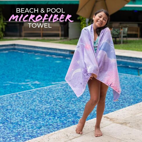 PRIS+SAND Mermaid Quick Dry Beach Towel & Pouch for Kids | Sandproof, Compact Microfiber Towels | Pink - 30" x 60" | Gift for Boys, Girls in Saudi Arabia