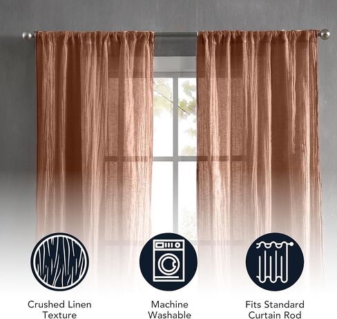 وصلة فرنسية - ستارة نافذة محطمة، مجموعة من لوحتين، شبه شفافة، ديكور منزلي حديث، ستائر لغرفة المعيشة، غرفة الطعام، غرفة النوم، النوم، مقاس 50 بوصة × 96 بوصة، صدأ in Kuwait