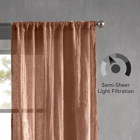 وصلة فرنسية - ستارة نافذة محطمة، مجموعة من لوحتين، شبه شفافة، ديكور منزلي حديث، ستائر لغرفة المعيشة، غرفة الطعام، غرفة النوم، النوم، مقاس 50 بوصة × 96 بوصة، صدأ in Kuwait