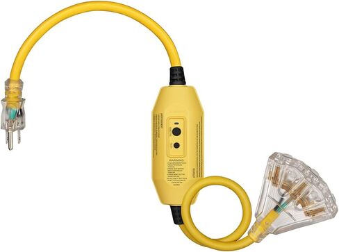 دليل سلك تمديد GFCI خارجي بطول 3 أقدام من DEWENWILS، سلك تمديد قياس 12/3 لأجهزة متعددة، كابل طاقة عالي التحمل مع قابس LED مضاء بـ 3 شقوق، أسود، مدرج في قائمة UL in Kuwait