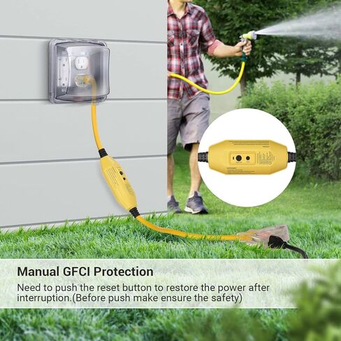 دليل سلك تمديد GFCI خارجي بطول 3 أقدام من DEWENWILS، سلك تمديد قياس 12/3 لأجهزة متعددة، كابل طاقة عالي التحمل مع قابس LED مضاء بـ 3 شقوق، أسود، مدرج في قائمة UL in Kuwait