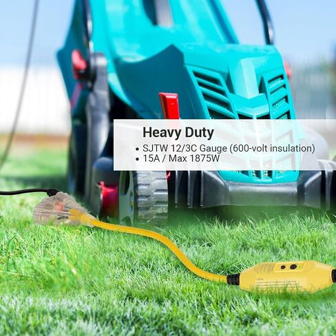 دليل سلك تمديد GFCI خارجي بطول 3 أقدام من DEWENWILS، سلك تمديد قياس 12/3 لأجهزة متعددة، كابل طاقة عالي التحمل مع قابس LED مضاء بـ 3 شقوق، أسود، مدرج في قائمة UL in Kuwait