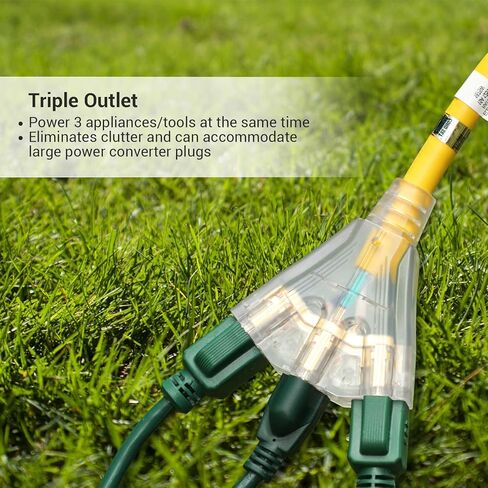 دليل سلك تمديد GFCI خارجي بطول 3 أقدام من DEWENWILS، سلك تمديد قياس 12/3 لأجهزة متعددة، كابل طاقة عالي التحمل مع قابس LED مضاء بـ 3 شقوق، أسود، مدرج في قائمة UL in Kuwait