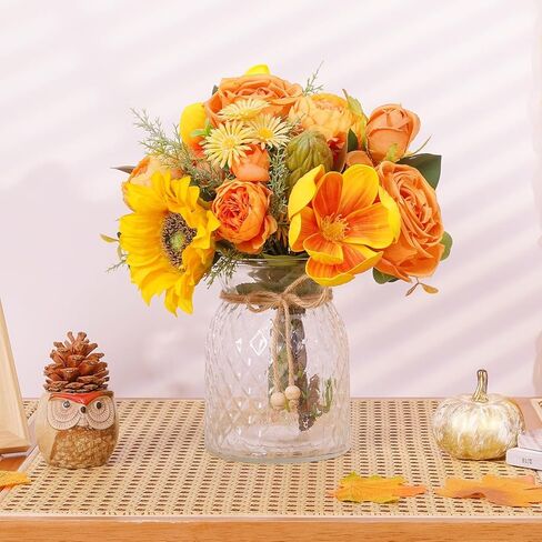 Dolicer Artificial Flowers with Vase, 14’’ Artificial Silk Roses in Vase, Faux Flower Arrangement with Vase for Table Centerpiece Office Farmhouse Kitchen Coffee Dining Home Decor (Yellow) in Saudi Arabia