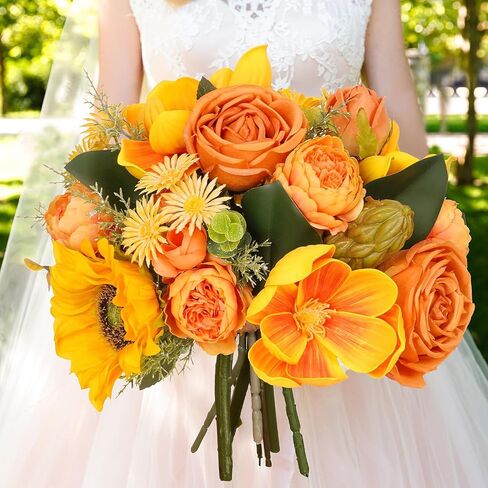 Dolicer Artificial Flowers with Vase, 14’’ Artificial Silk Roses in Vase, Faux Flower Arrangement with Vase for Table Centerpiece Office Farmhouse Kitchen Coffee Dining Home Decor (Yellow) in Saudi Arabia