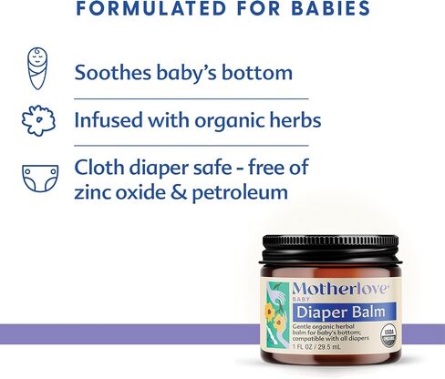 Motherlove Diaper Balm (1 oz) | Organic Herbal Diaper Cream—Cloth Diaper Safe, Zinc Oxide- & Petroleum-Free—Ideal Diaper Bag Size in Saudi Arabia