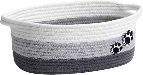 Woven Rope Dog Toy Basket with Paw Print, Mixed Brown | 12"x 8" x 5" Small Dog Toy Bin & Box with Handles, Fits Living Room Bedroom Nursery Organization, Gift Basket Empty for Pets in Saudi Arabia
