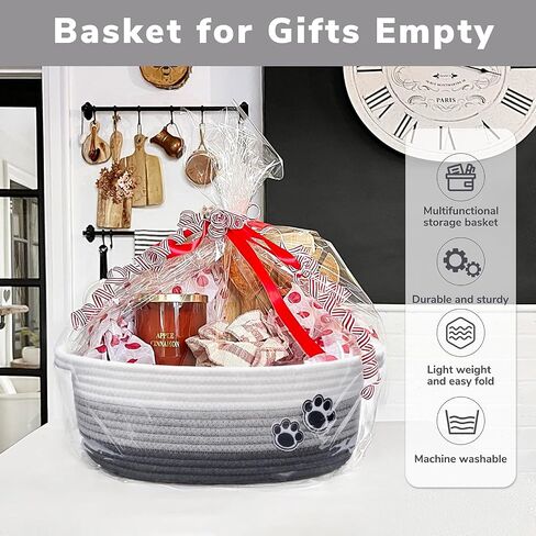 Woven Rope Dog Toy Basket with Paw Print, Mixed Brown | 12"x 8" x 5" Small Dog Toy Bin & Box with Handles, Fits Living Room Bedroom Nursery Organization, Gift Basket Empty for Pets in Saudi Arabia