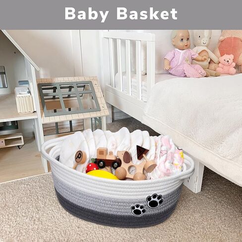 Woven Rope Dog Toy Basket with Paw Print, Mixed Brown | 12"x 8" x 5" Small Dog Toy Bin & Box with Handles, Fits Living Room Bedroom Nursery Organization, Gift Basket Empty for Pets in Saudi Arabia