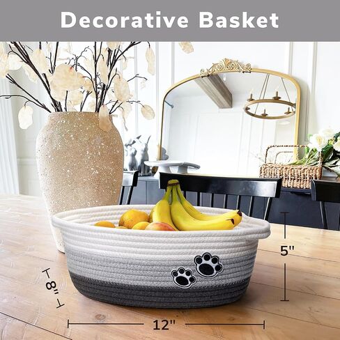 Woven Rope Dog Toy Basket with Paw Print, Mixed Brown | 12"x 8" x 5" Small Dog Toy Bin & Box with Handles, Fits Living Room Bedroom Nursery Organization, Gift Basket Empty for Pets in Saudi Arabia