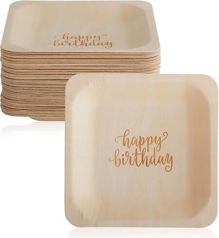 Happy Birthday Disposable Birthday Party Plates – Rustic, Compostable Alternative to Plastic Plates for Birthday Parties (Salad/Dessert, 50-Pack) in Saudi Arabia