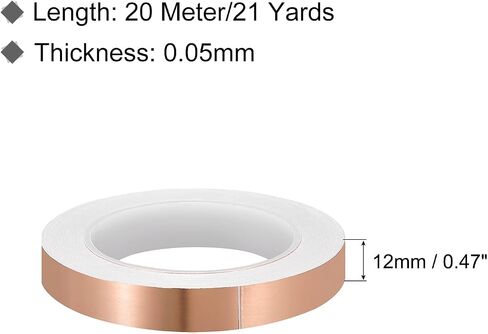 PATIKIL Copper Tape 0.12 Inch x 21 Yards 0.05 Thick Copper Foil Tape Single Sided Conductive Adhesive EMI Shielding for Electronics, Circuits, Grounding Pack of 2 in Saudi Arabia