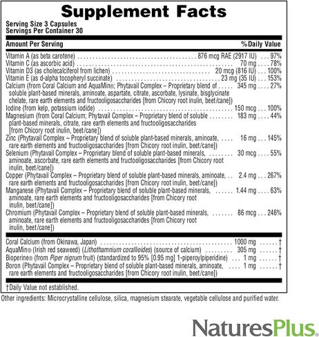 NaturesPlus Activated Coral Calcium - 345 mg, 90 Vegetarian Capsules - Natural Calcium Supplement with Magnesium & Vitamins, Supports Bone Health - Hypoallergenic, Gluten-Free - 30 Servings in Saudi Arabia