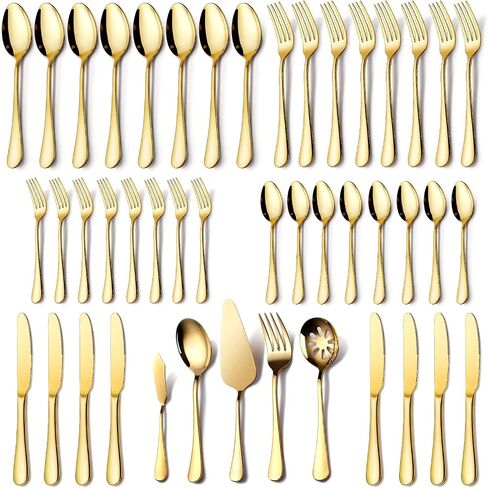 Gold Serving Utensils, OGORI 10-Piece Polished Stainless Steel Gold Serving Utensils Set Include Serving Spoons, Slotted Serving Spoon, Serving Tongs, Serving Fork, Salad Fork, Soup Ladle, Pie Server in Saudi Arabia