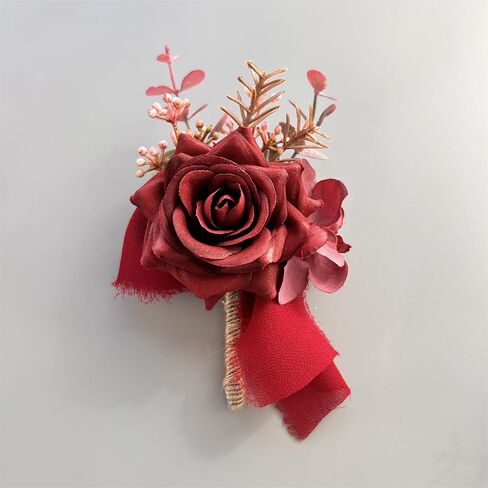 6pcs/lot Artificial Rose Boutonniere for Men, Wedding Party Decorations, Groomsmen Bouquets, Groom Boutonniere with Rose Petals, (pink boutonniere) in Saudi Arabia