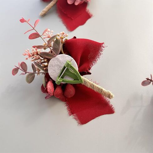 6pcs/lot Artificial Rose Boutonniere for Men, Wedding Party Decorations, Groomsmen Bouquets, Groom Boutonniere with Rose Petals, (pink boutonniere) in Saudi Arabia