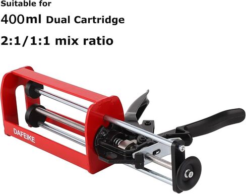 Epoxy Gun Dual Component Caulking Gun Manual Double Cartridge Caulk Gun Panel Bond Adhesive Applicator for 200 ml/6.75 fl oz Mix Ratio 1:1 and 2:1 e.g. 08115 08116, Red in Saudi Arabia