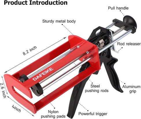 Epoxy Gun Dual Component Caulking Gun Manual Double Cartridge Caulk Gun Panel Bond Adhesive Applicator for 200 ml/6.75 fl oz Mix Ratio 1:1 and 2:1 e.g. 08115 08116, Red in Saudi Arabia