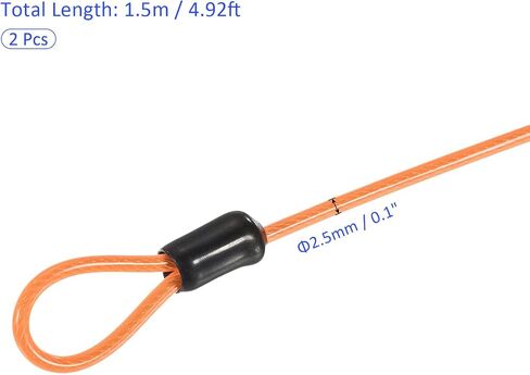 2 Pack Security Cables - Plastic Coated Steel Locking Rope Apply to Outdoor/Bicycle/Travel (2.5mmx1.5m, Orange) in Kuwait