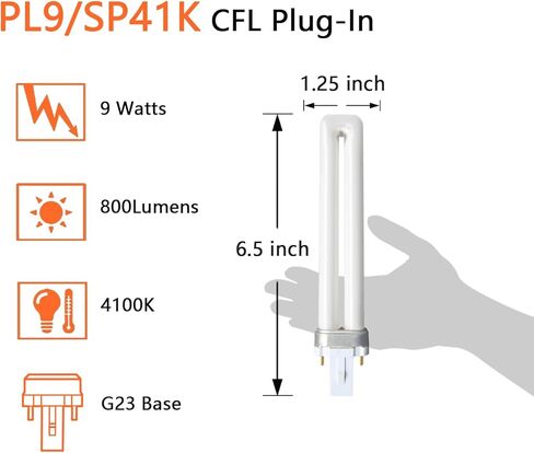 PL9/SP41K 2 Pin 9W أنبوب واحد فلورسنت، لمبة بديلة لسيلفانيا 21273، Sunlite 60060، Feit Electric، Philips 148700، TCP 32009، قاعدة G23، 4100K أبيض بارد (4 عبوات) in Kuwait
