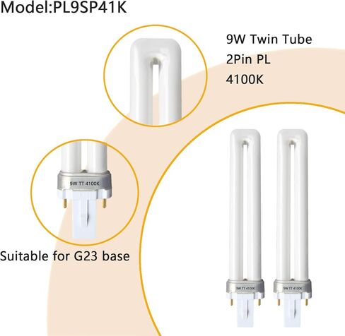 PL9/SP41K 2 Pin 9W أنبوب واحد فلورسنت، لمبة بديلة لسيلفانيا 21273، Sunlite 60060، Feit Electric، Philips 148700، TCP 32009، قاعدة G23، 4100K أبيض بارد (4 عبوات) in Kuwait