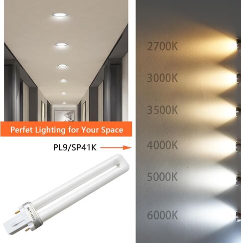 PL9/SP41K 2 Pin 9W أنبوب واحد فلورسنت، لمبة بديلة لسيلفانيا 21273، Sunlite 60060، Feit Electric، Philips 148700، TCP 32009، قاعدة G23، 4100K أبيض بارد (4 عبوات) in Kuwait