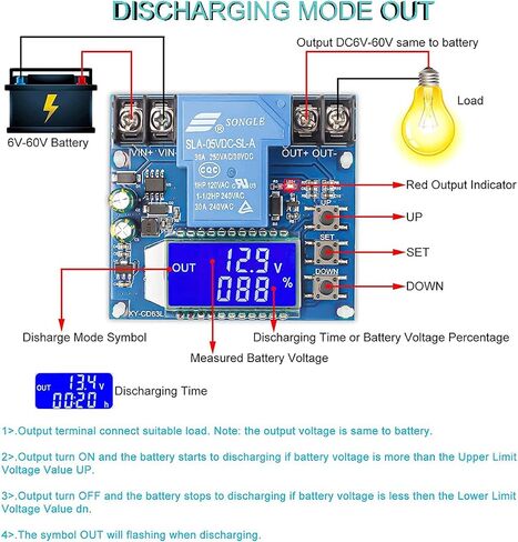 مفتاح قطع الجهد المنخفض DC 6V-60V مفتاح قطع حماية الجهد المنخفض 30A وحدة حماية الجهد شاشة LCD مع كابل أحمر وأسود 16awg لبطارية ليثيوم حمض الرصاص in Saudi Arabia