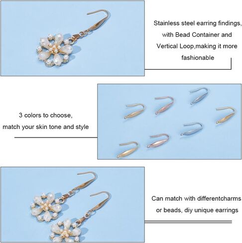 UNICRAFTALE 80Pcs Earring Hooks 316 Stainless Steel Fish Hook Earrings 1.2mm Hole Wire Earring Hooks Hypoallergenic Ear Wires Fish Hooks Earring Findings for DIY Earring Jewelry Making 20x10x4.5mm in Saudi Arabia