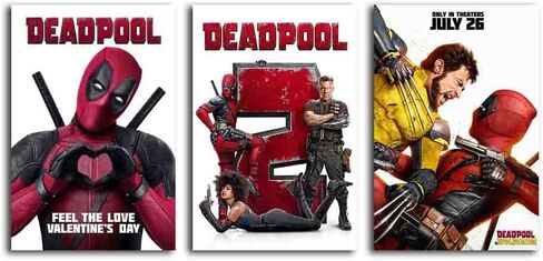 مجموعة من 3 قطع من ملصق فيلم Deadpools 1-3 مجموعة Deadpools & Wolverine 2024 ملصق الفيلم القماشي جدار الفن ديكور المنزل هدايا قماشية - 8 × 12 بوصة in Saudi Arabia