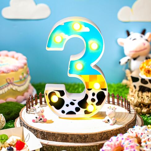 Toy Inspired Birthday Party Supplies LED Light up Number Cartoon Party Decoration Cow Print Blue Sky White Cloud Marquee Glowing Number Sign for Kids 2nd Birthday Party (Number 2) in Kuwait