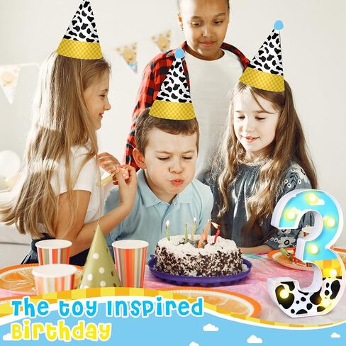 Toy Inspired Birthday Party Supplies LED Light up Number Cartoon Party Decoration Cow Print Blue Sky White Cloud Marquee Glowing Number Sign for Kids 2nd Birthday Party (Number 2) in Kuwait