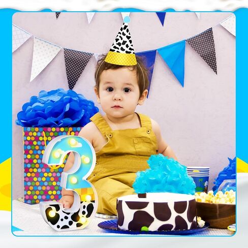 Toy Inspired Birthday Party Supplies LED Light up Number Cartoon Party Decoration Cow Print Blue Sky White Cloud Marquee Glowing Number Sign for Kids 2nd Birthday Party (Number 2) in Kuwait