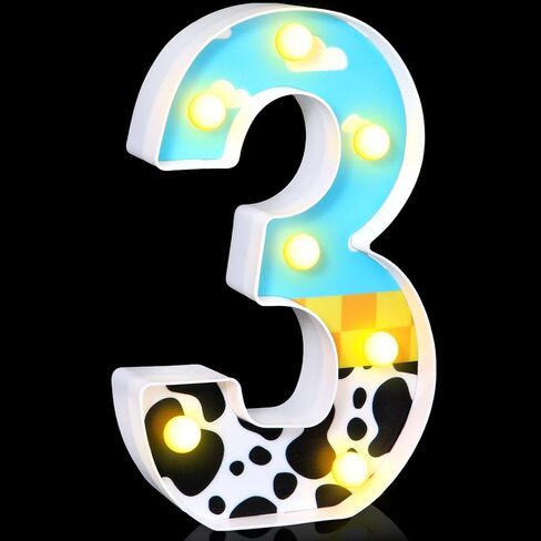 Toy Inspired Birthday Party Supplies LED Light up Number Cartoon Party Decoration Cow Print Blue Sky White Cloud Marquee Glowing Number Sign for Kids 2nd Birthday Party (Number 2) in Kuwait