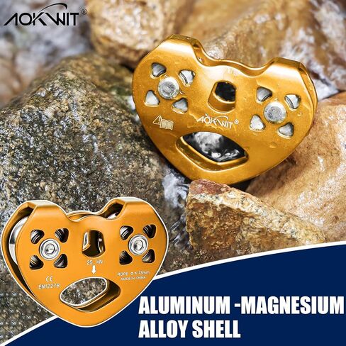 AOKWIT Zipline Pulley 25kn Aluminum Stainless Steel Roller Double Tandem Dual Trolley Ropes 8-13mm Climbing Pulley Cable Rope Heavy Duty for Rescue Hauling Backyard Zipline Rigging Rock Climbing Gear in Kuwait