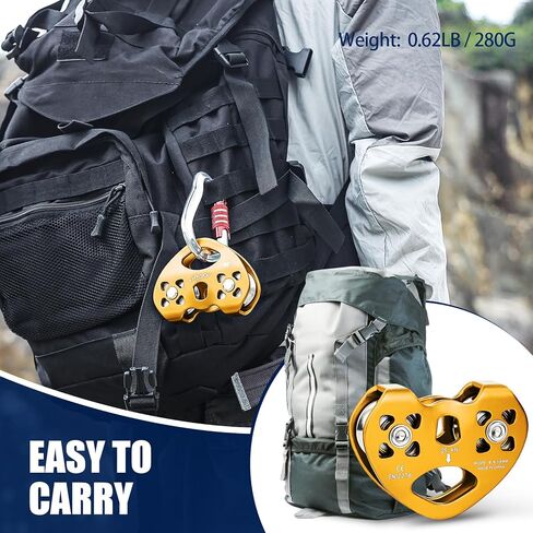 AOKWIT Zipline Pulley 25kn Aluminum Stainless Steel Roller Double Tandem Dual Trolley Ropes 8-13mm Climbing Pulley Cable Rope Heavy Duty for Rescue Hauling Backyard Zipline Rigging Rock Climbing Gear in Kuwait