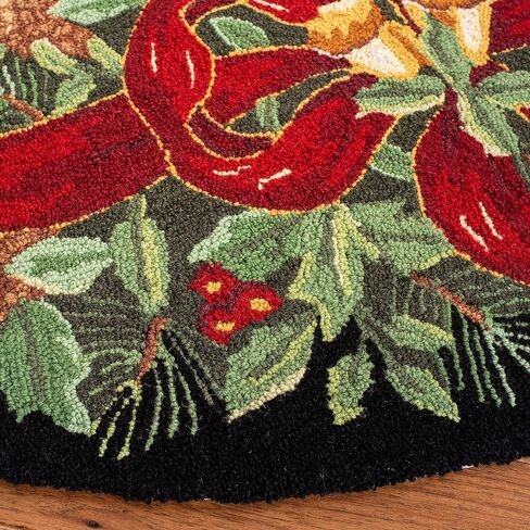SAFAVIEH Vintage Poster Collection Area Rug - 5' Round, Black & Green, Handmade Christmas Wreath Novelty Wool, Ideal for High Traffic Areas in Living Room, Bedroom (VP323A) in Saudi Arabia