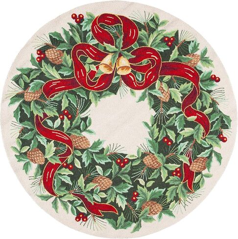 SAFAVIEH Vintage Poster Collection Area Rug - 5' Round, Black & Green, Handmade Christmas Wreath Novelty Wool, Ideal for High Traffic Areas in Living Room, Bedroom (VP323A) in Saudi Arabia
