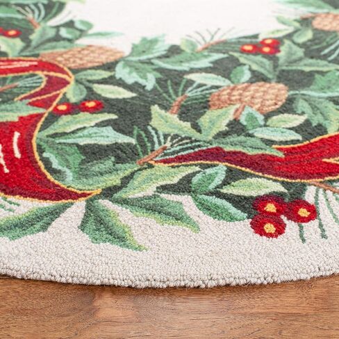 SAFAVIEH Vintage Poster Collection Area Rug - 5' Round, Black & Green, Handmade Christmas Wreath Novelty Wool, Ideal for High Traffic Areas in Living Room, Bedroom (VP323A) in Saudi Arabia