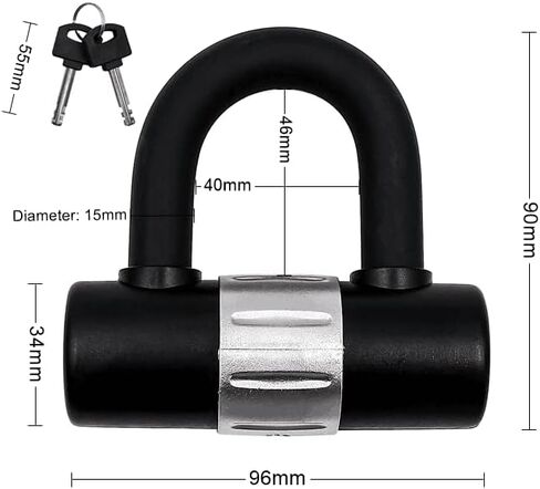 16mm Extra Thick Heavy Duty Sold Secure Padlock U Lock Comes 2 Keys - Black in Saudi Arabia