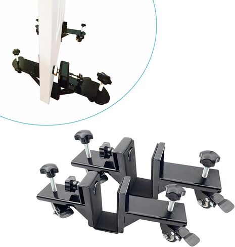 مجموعة أدوات تركيب الباب مكونة من قطعتين، أداة رفع باب قابلة للتعديل مع عجلات دوارة لأبواب ألواح معلقة مسبقًا مقاس 1.2 بوصة إلى 2.2 بوصة، بدون استخدام اليدين للتركيب السكني/التجاري باللون الأسود in Kuwait