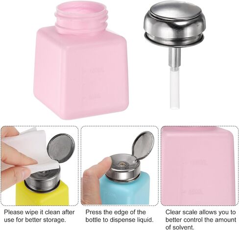 HARFINGTON 2pcs Solvent Alcohol Dispensers 200ml(6.8oz) Push Down Liquid Dispenser Pump Bottle with Sealing Stainless Steel Lid for Acetone Cleanser Polish Remover, White in Saudi Arabia